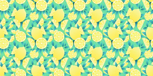 柠檬病媒背景 夏季热带水果壁纸 无缝重复图案 — 图库矢量图片