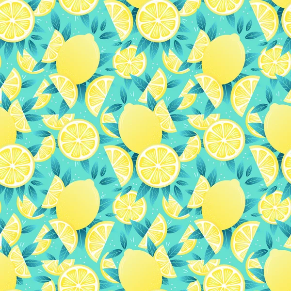 Лимонный Векторный Рисунок Тропических Фруктов Бесшовный Повторяющийся Фон Красочный Дизайн — стоковый вектор