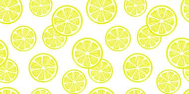 Limon, vektör desenini, beyaz arkaplan ve narenciye dilimli kusursuz tekrar fayanslarını dilimler.