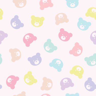 Sevimli ayı vektör yineleme şablonu, kusursuz arka plan, pastel ayıcık başı çizimleri