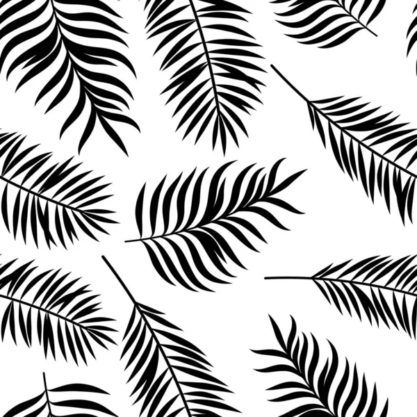黒と白の熱帯の葉のベクトルパターンシームレスな繰り返し背景 — ストックベクタ