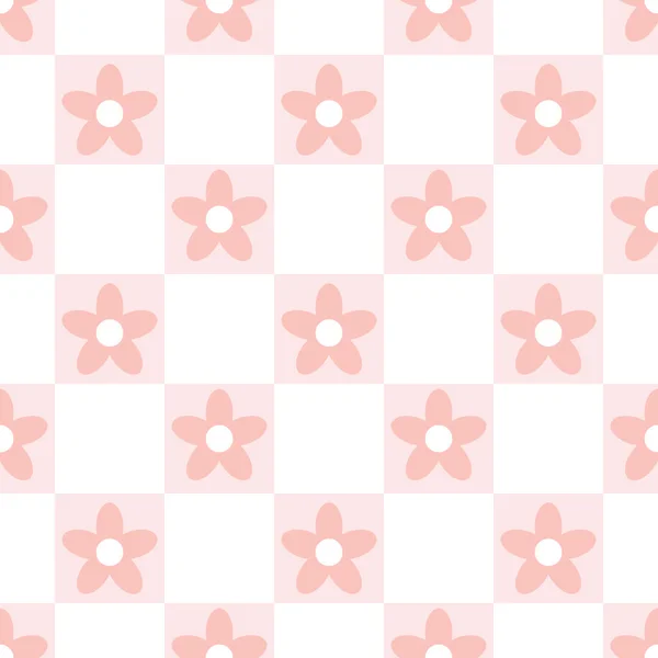 Checkered Padrão Floral Groovy Sem Costura Repetindo Fundo Com Cores — Vetor de Stock