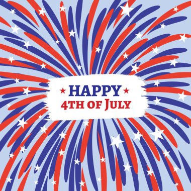 4 Temmuz havai fişek afişi, vektör illüstrasyonu, mutlu bağımsızlık günü
