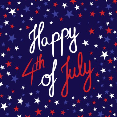 El yazısıyla mutlu 4 Temmuz vektör metni yıldızlı, el yazısı posteri