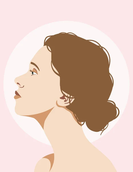 Retrato Mulher Vetora Ilustração Perfil Rosto Feminino Cabelo Pão Beleza — Vetor de Stock