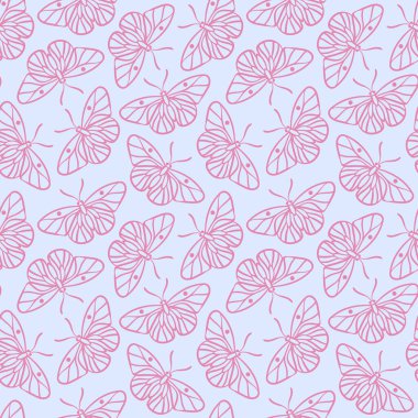 Pembe ve mavi kelebek vektör deseni, pürüzsüz tekrarlayan duvar kağıdı