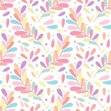 Düz yapraklı şirin vektör deseni, renkli pastel arkaplan