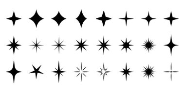 Yıldız patlaması vektör seti, güneş patlaması retro kalite veya derecelendirme simgesi koleksiyonu, minimalist modern dekorasyon unsurları, y2k simgesi seti.