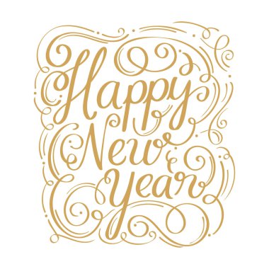 Dolgun el yazısı mutlu yeni yıl tipi, vektör el çizimi hat tasarımı