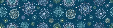 Havai fişek vektör pankartı, kusursuz tekrarlayan desen, şenlikli tatil arka plan tasarımı