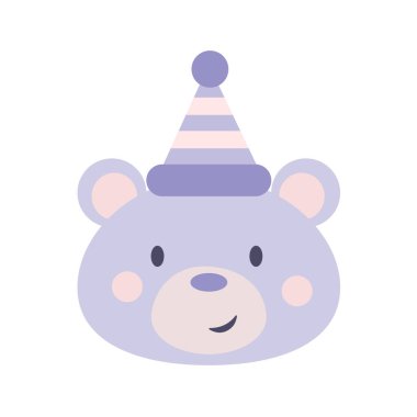 Şapka vektör klipsli şirin mor oyuncak ayı düz resim, sevimli dekoratif element