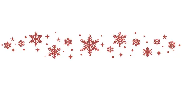 Kırmızı Noel kar taneleri sınırı, yıldızlar ve kar taneleriyle izole edilmiş sanat öğesi, kış süsleme elementi