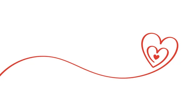 Червона Одинарна Лінія Каліграфічних Валентин День Вектор Серцевої Недостатності Банер — стоковий вектор