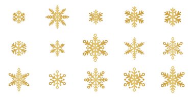 Altın kar tanesi klipsi sanat elementleri, kış için ayrılmış zarif kar sembolü dekorasyonu.
