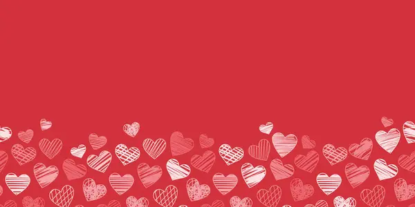 Sevimli el çizimi kalpler pürüzsüz desenli kenar, Sevgililer Günü kırmızı arka plan tasarımı