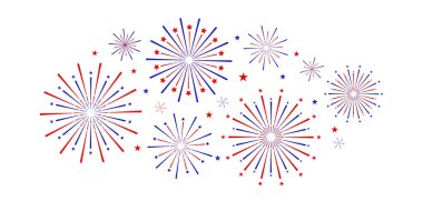 ABD havai fişek klip sanatı, bağımsızlık veya başkan günü kutlaması, 4 Temmuz havai fişek konsepti