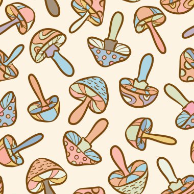 Retro mantar dikişsiz vektör tekrarlama şablonu, modaya uygun arka plan tasarımı