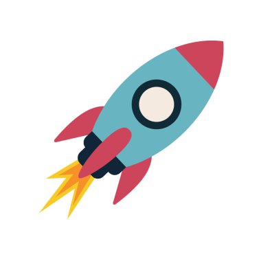 Basit retro roket vektör klipsi sanatı, izole edilmiş illüstrasyon, renkli simge