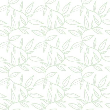 Beyaz arka planda yeşil sarmaşıklı kusursuz vektör deseni, yaprak duvar kağıdı baskısı
