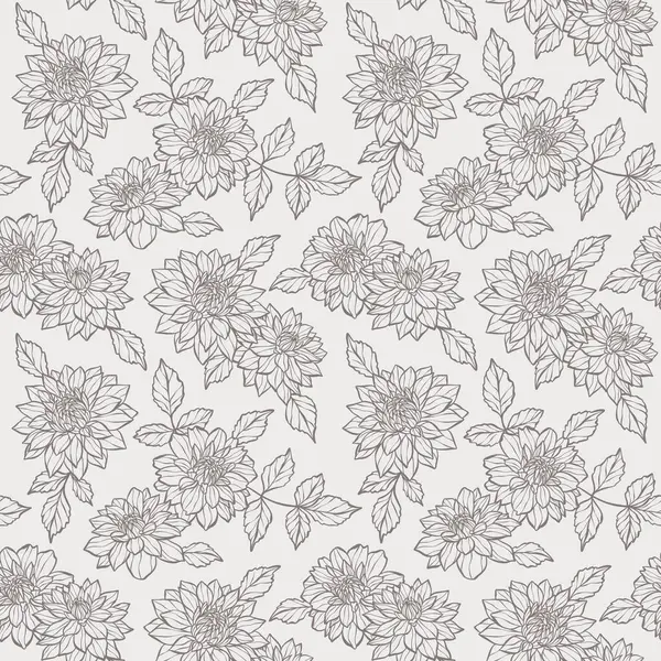 Seamless Pattern Vintage Dahlia Floral Vector Repeat Backgorund Hand Drawn — Stock Vector