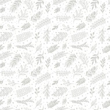 El çizimi yapraklı beyaz yapraksız vektör deseni, minimalist iz