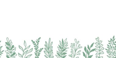 Yaprak kenarı, el çizimi, yapraklı yeşil sancak tasarımı, izole edilmiş.