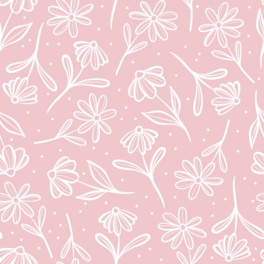 Pembe çiçek desenli şirin pastel çiçek desenli papatya desenli, tekrarlayan duvar kağıdı.