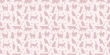 Pembe kedi vektör deseni geri gorund, sevimli ev hayvanı duvar kağıdı tasarımı kusursuz tekrar