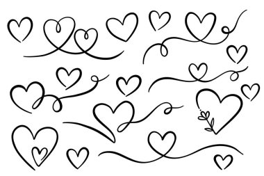 Kalp çizgisi sanat seti, el çizimi aşk sembolleri, izole vektör klipsleri sanat seti