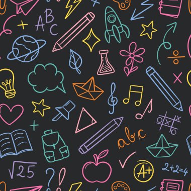 Okula geri döndüm. Koyu tebeşir karalama deseni, pürüzsüz tekrar eden fayans.