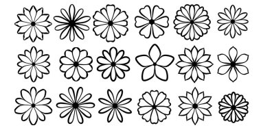 Çiçek şekilleri, papatya ikonu el çizimi sanat karalama iltihabı seti, izole edilmiş