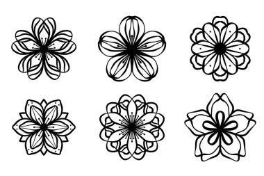 Çiçek tokası sanatı, geometrik soyut çiçek dekoru, izole edilmiş.