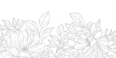 Zarif çiçek arkaplanı, çiçek pankartı, el yapımı şakayık çiçekli dize tasarımı, büyük çiçek desenli kapak tasarımı beyaz ve gri