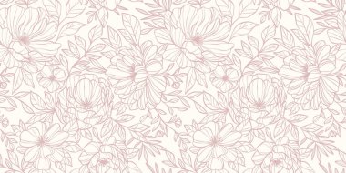 Pastel desenli geri gorund, el çizimi çiçek illüstrasyonu, pürüzsüz tekrarlayan duvar kağıdı, zarif yumuşak baskı tasarımı, afiş veya kapak resmi konsepti