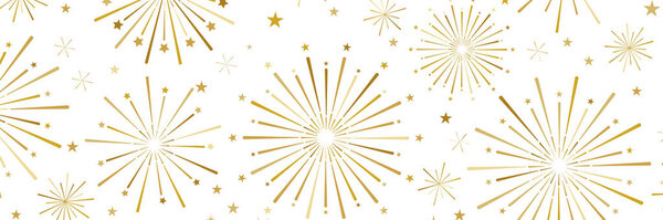 Firework banner design, white and gold holiday celebration or winner announcement wide cover concept design
