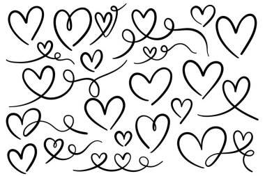 Kalp girdabı, zarif mürekkep serpilmesi dekoratif kalp çizgisi seti, resimli.