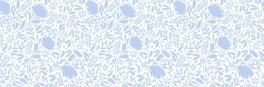 Ditsy mavi çiçek desenli pankart, kusursuz tekrarlayan vektör arkaplan, çiçek duvar kağıdı, geniş yatay tasarım