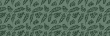Tropik yaprak desenli pankart, kusursuz vektör tekrar yatay arkaplan, yapraklar iz kapağı tasarımı