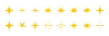 Yıldız şekli seti, sarı parıltı, düz vektör klipsi sanat dekoratif element koleksiyonu