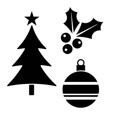Noel ikonu seti, kış tatili dekoratif sembol koleksiyonu, izole edilmiş
