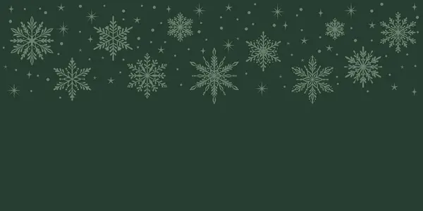 Yeşil Noel vektör arkaplanı, zarif kar tanesi sınır tasarımı, kar ve yıldız simgesi elementleriyle süslü bayram el çizimi başlığı