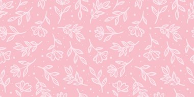 Pembe çiçek arkaplanı, şirin, kusursuz, tekrarlayan vektör deseni, elle çizilmiş karalama, yay duvar kağıdı tasarımı.