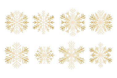 Altın geometrik zarif modern vektör kar tanesi illüstrasyon seti, kar ikonu bayram klipsi sanat seti