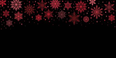 Kırmızı ve siyah kar tanesi çerçeve vektörü kış tatili kar konfeti afişi, Noel arkaplan tasarımı