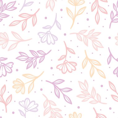Tatlı pastel çiçek deseni, çiçek ve yaprak illüstrasyon vektörü tekrar desen, pürüzsüz fayans tasarımı