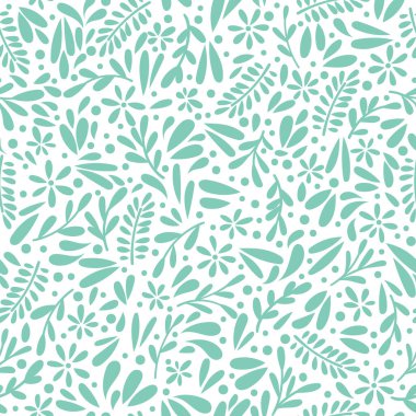 Beyaz yapraklar ve çiçek vektörü tekrar deseni, küçük çiçek deseni, şirin yeşil yay arkaplan deseni, tekrar eden fayans