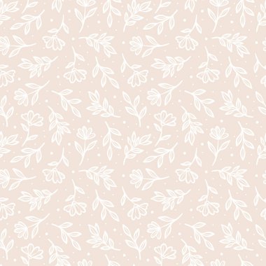 Nötr parlak çiçek deseni, tekrarlanmayan hantal çiçek ve yaprak karalama deseni, narin çiçek duvar kağıdı tasarımı