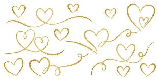 Altın gradyan kalp vektör çizgisi sanat afişi elementleri, kalp illüstrasyon koleksiyonu izole