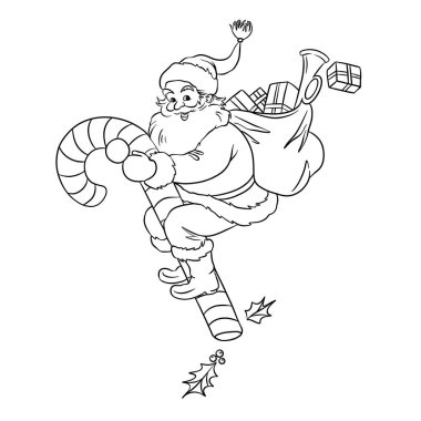 Klasik sanat eseri Noel Baba illüstrasyonu, şenlikli retro boyama sayfası
