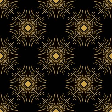 Güneş patlaması sanat deco siyah ve altın zarif vektör tekrar güneş izi tasarımı
